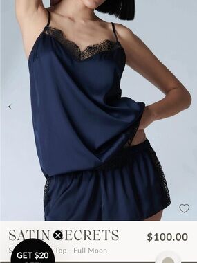 Simone Perele Navy Satin Cami & Lace-Trim Shorts